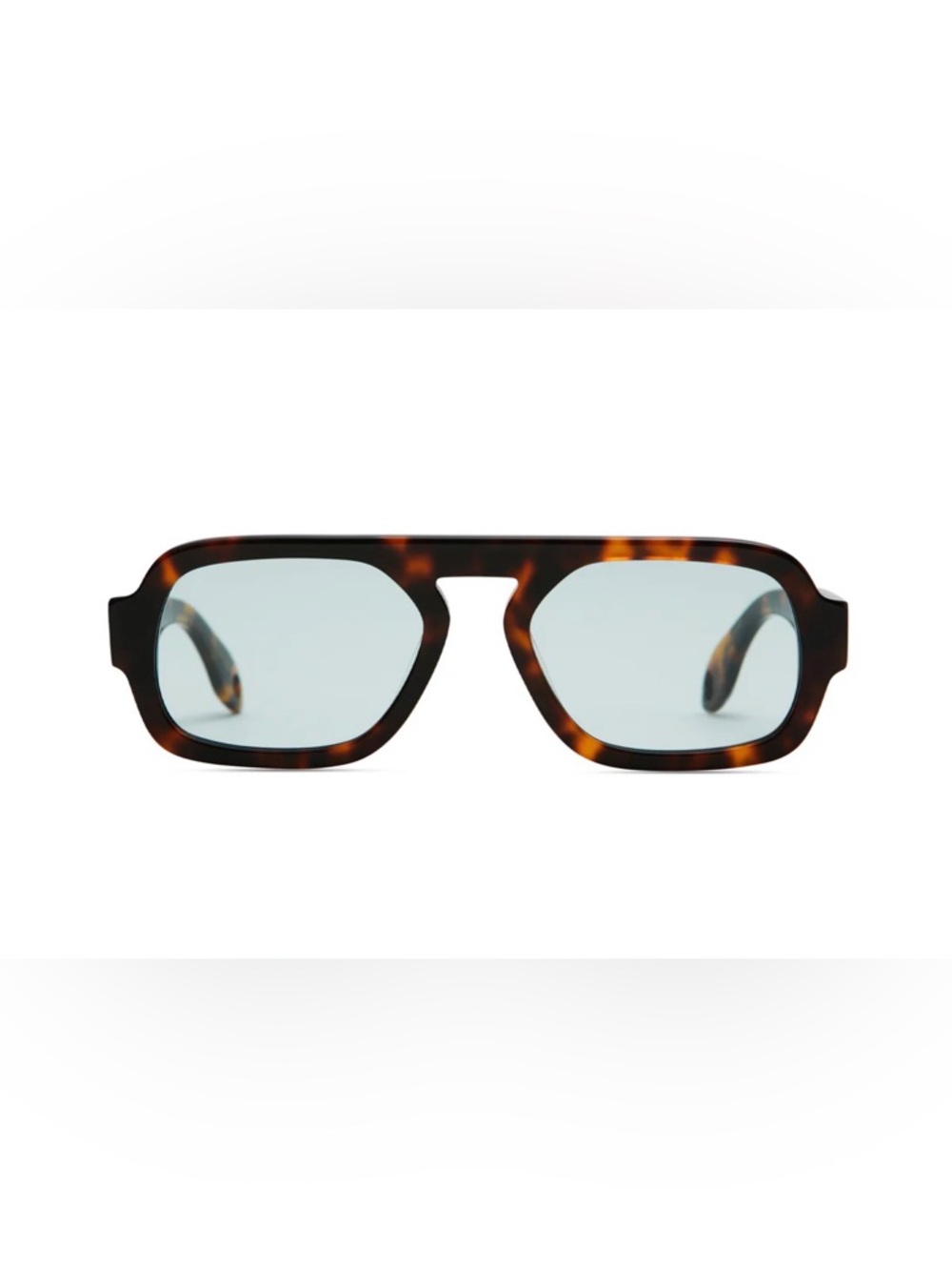 Tortoiseshell Rectangular Women's Sunglasses - Blue Lenses